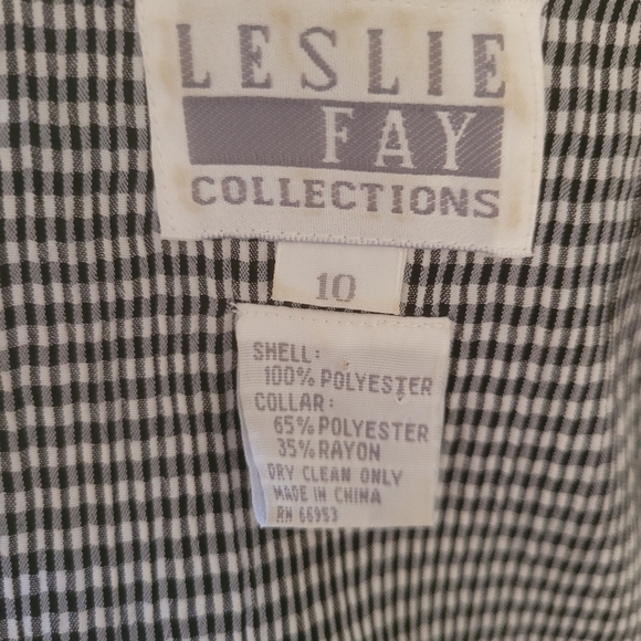 80's Leslie Fay Collection Black and White Check Hankerchief‎ Collar Midi Dress - Picture 7 of 7